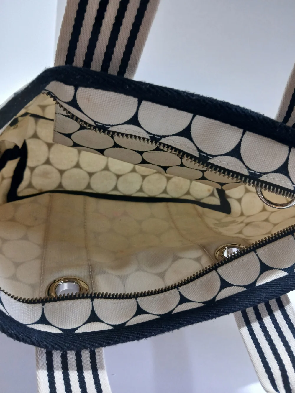 Lacoste Polka Dot Canvas Mini Tote Bag in White and Black